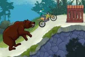 クマからバイクで逃げるネタっぽい乗り物ゲーム MOTO MANIAC 3